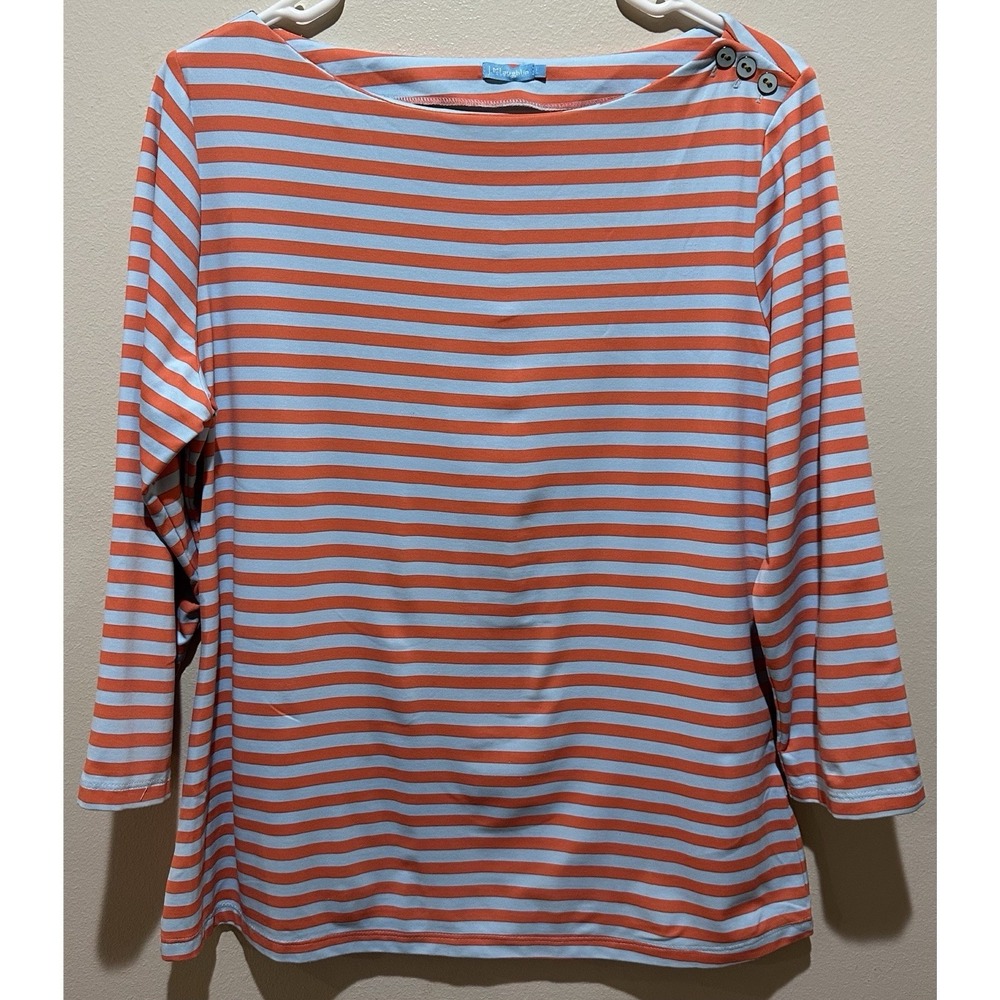 J.McLaughlin Womens Catalina Cloth Striped Boat‎ Neck Top Orange Blue Large